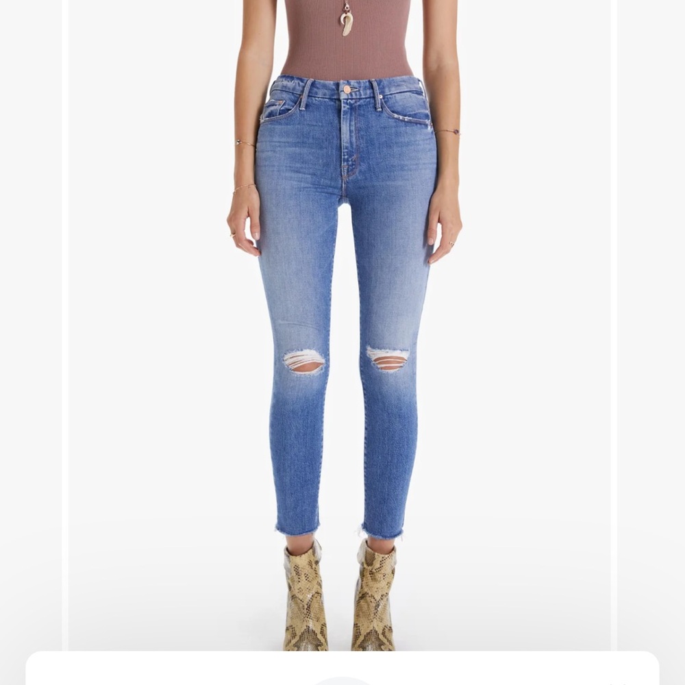 MOTHER Distressed Blue Skinny Jeans